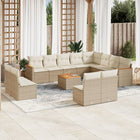 13-Delige Loungeset Met Kussens Poly Rattan Beige