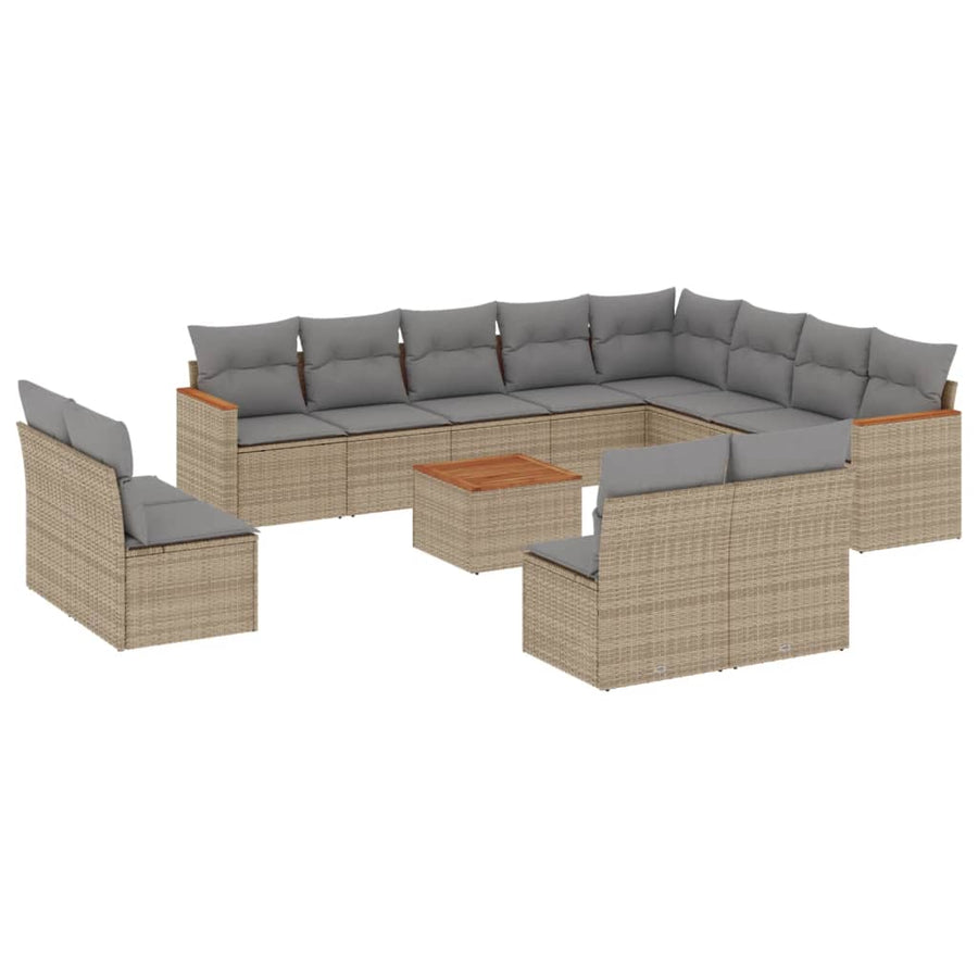 13-Delige Loungeset Met Kussens Poly Rattan Gemengd Beige