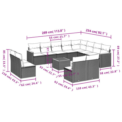 13-Delige Loungeset Met Kussens Poly Rattan Gemengd Beige