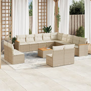 Loungeset 14-delig poly rattan beige acaciahout