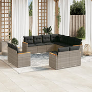 11-piece Lounge Set with cushions poly rattan grey
