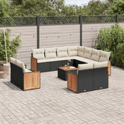 12-piece lounge set with cushions poly rattan black