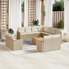 12-piece lounge set with cushions poly rattan beige