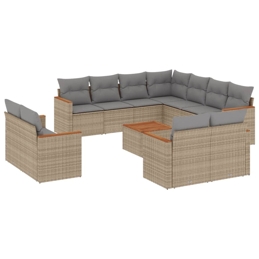 12-Delige Loungeset Met Kussens Poly Rattan Gemengd Beige