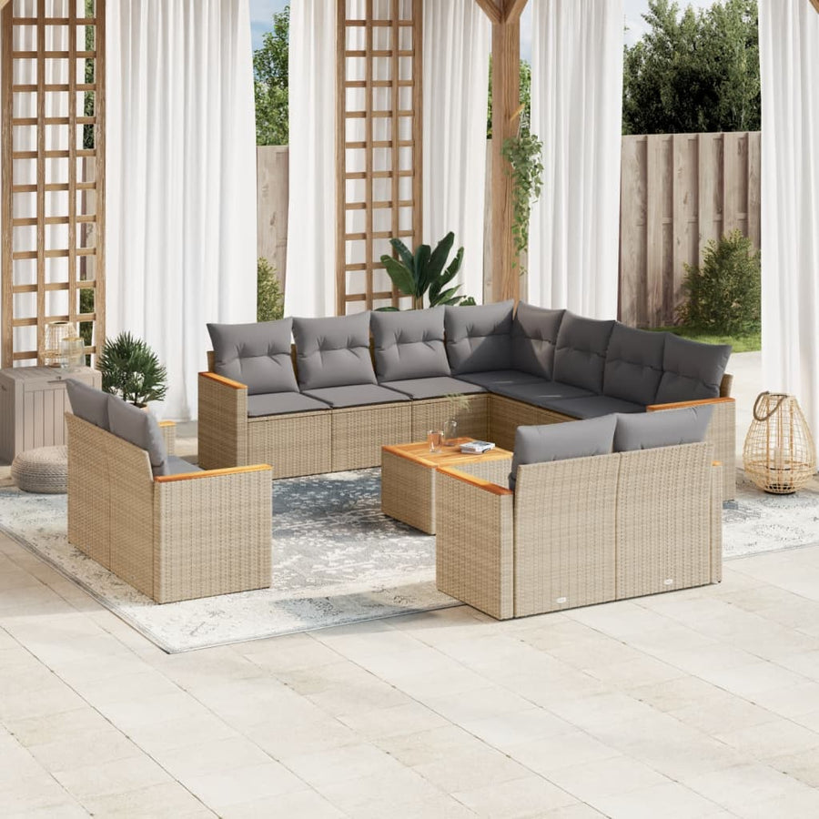 12-Delige Loungeset Met Kussens Poly Rattan Gemengd Beige