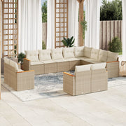 12-piece lounge set with cushions poly rattan beige