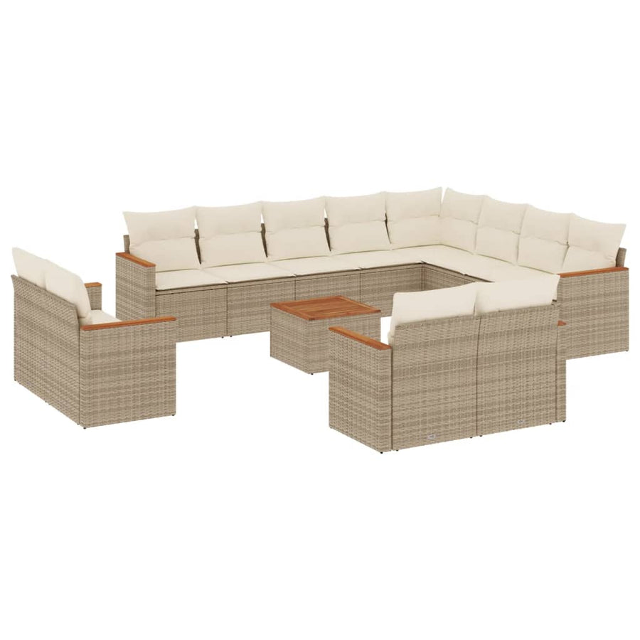 13-Delige Loungeset Met Kussens Poly Rattan Beige