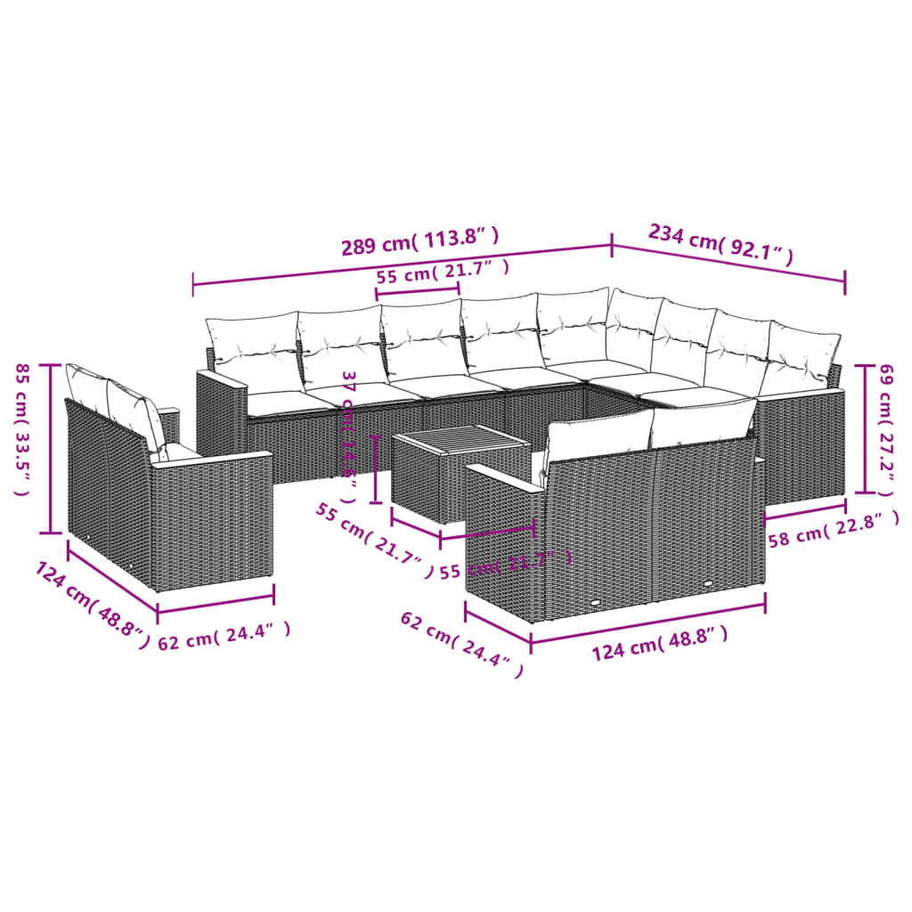 13-Delige Loungeset Met Kussens Poly Rattan Beige