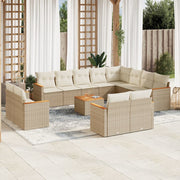 13-piece Lounge Set with cushions poly rattan beige