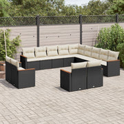 13-piece Lounge Set with Cushions, poly rattan black