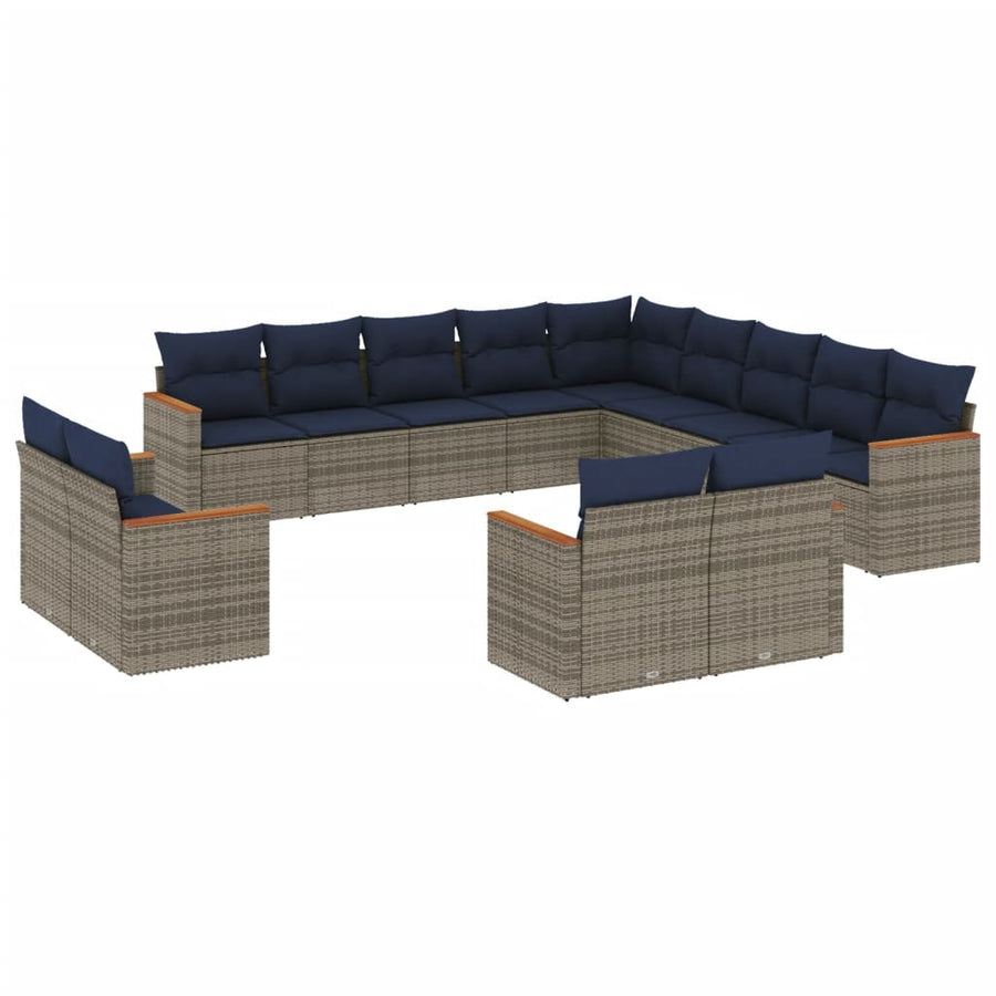 13-delige tuinbankset met kussens, grijs polyrotan