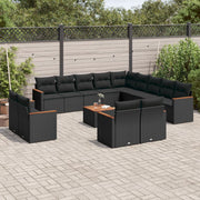 Loungeset 14-delig poly rattan zwart acaciahout