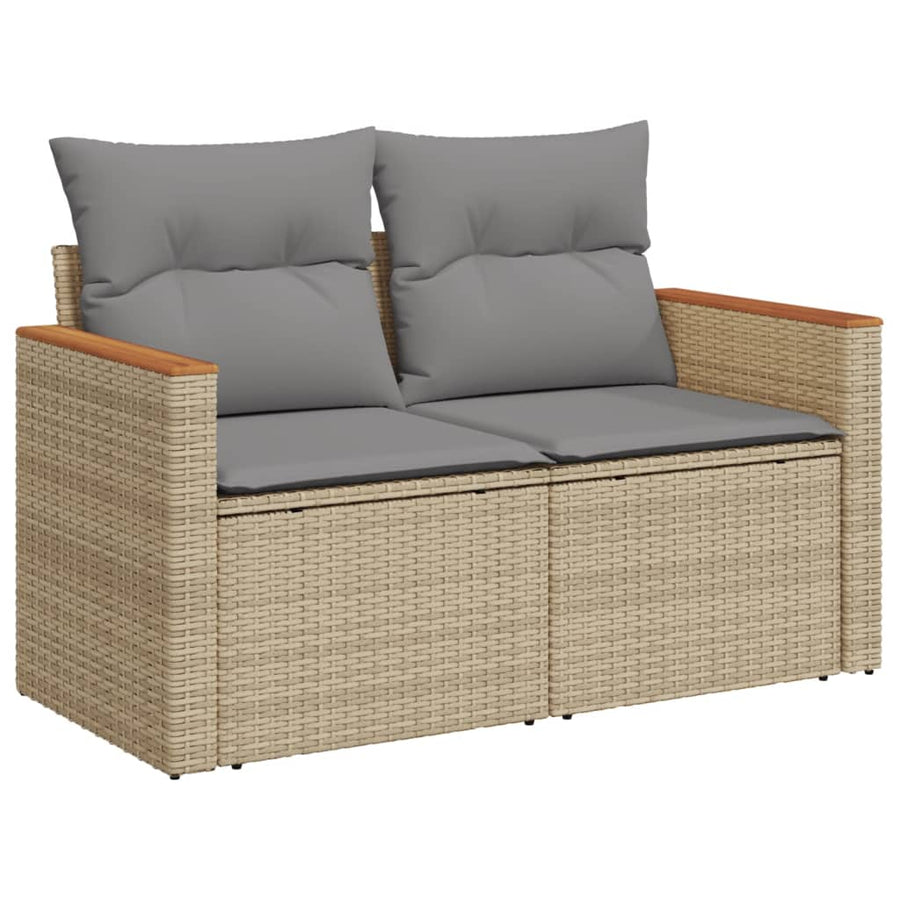 14-Delige Loungeset Met Kussens Poly Rattan Gemengd Beige