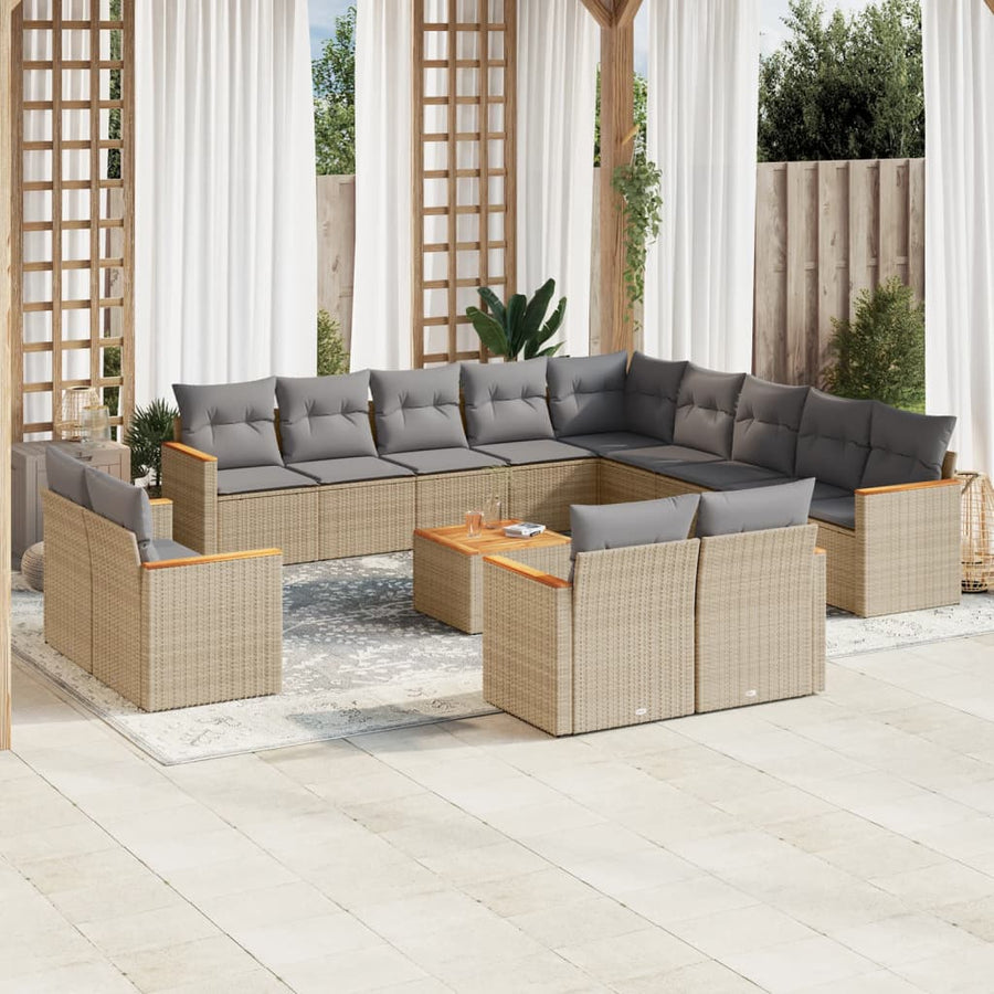 14-Delige Loungeset Met Kussens Poly Rattan Gemengd Beige