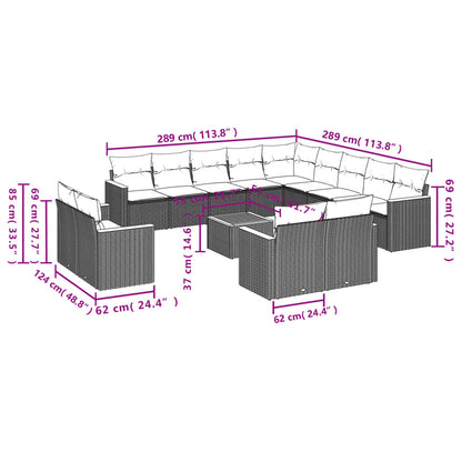 14-delige tuinbankset met kussens, grijs polyrotan