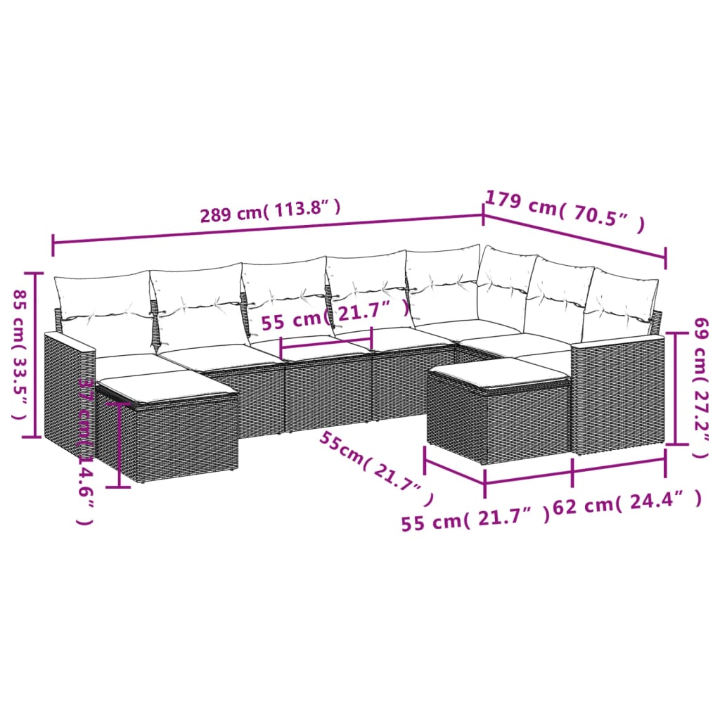 9-Delige Loungeset Met Kussens Poly Rattan Zwart