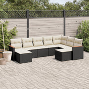 9-piece Lounge Set with cushions poly rattan black