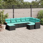 Tuinbankset 9-delig polyrotan zwart met kussens