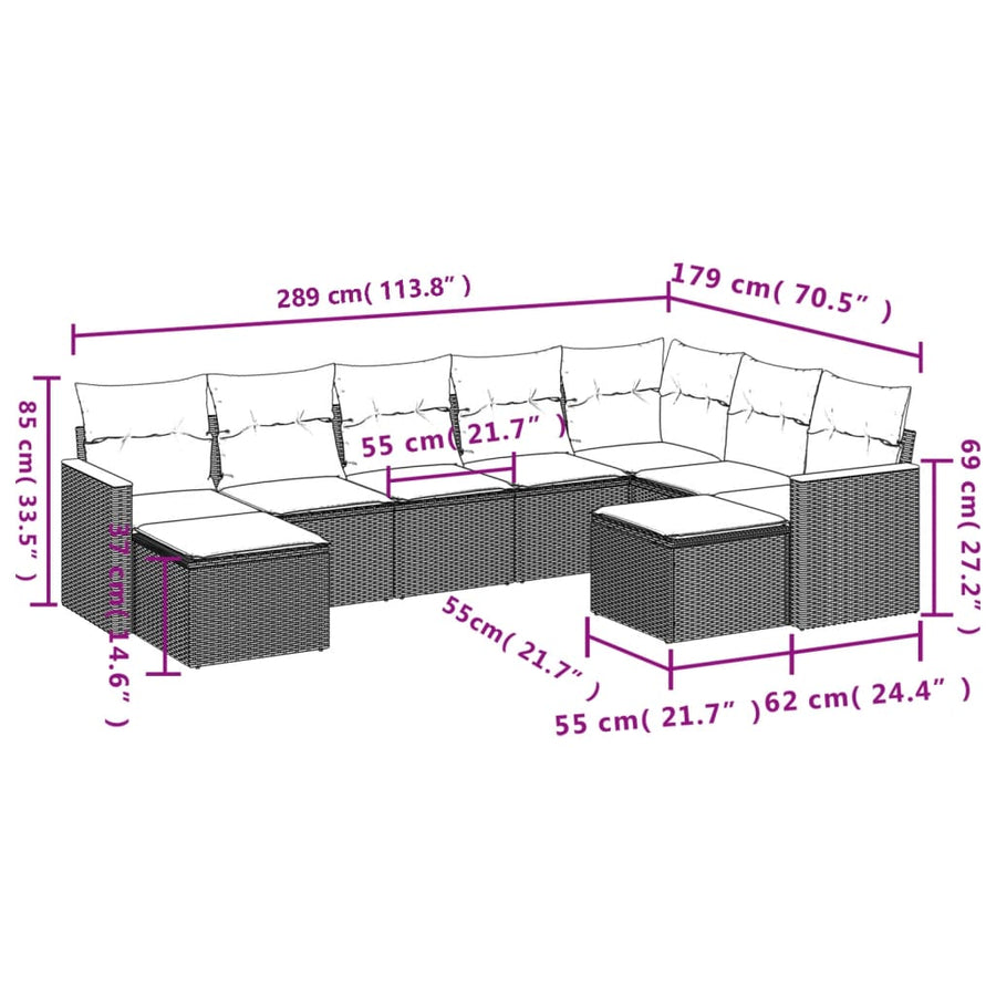 9-Delige Loungeset Met Kussens Poly Rattan Beige