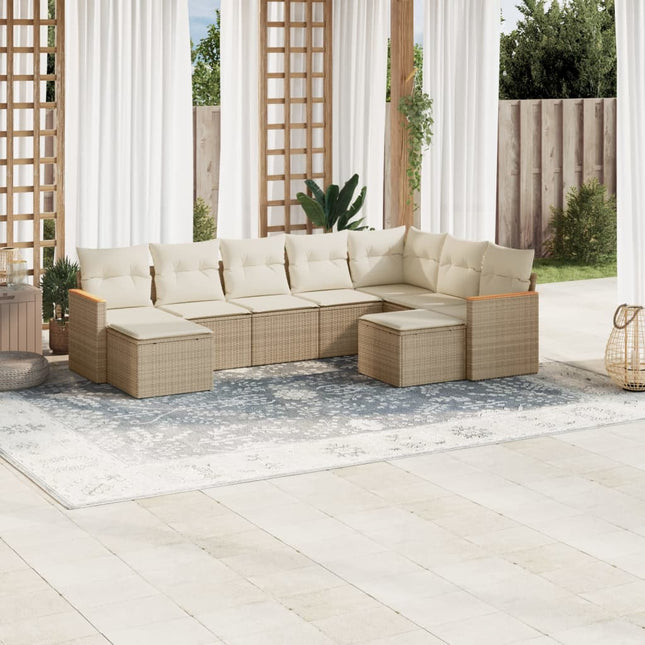 9-Delige Loungeset Met Kussens Poly Rattan Beige