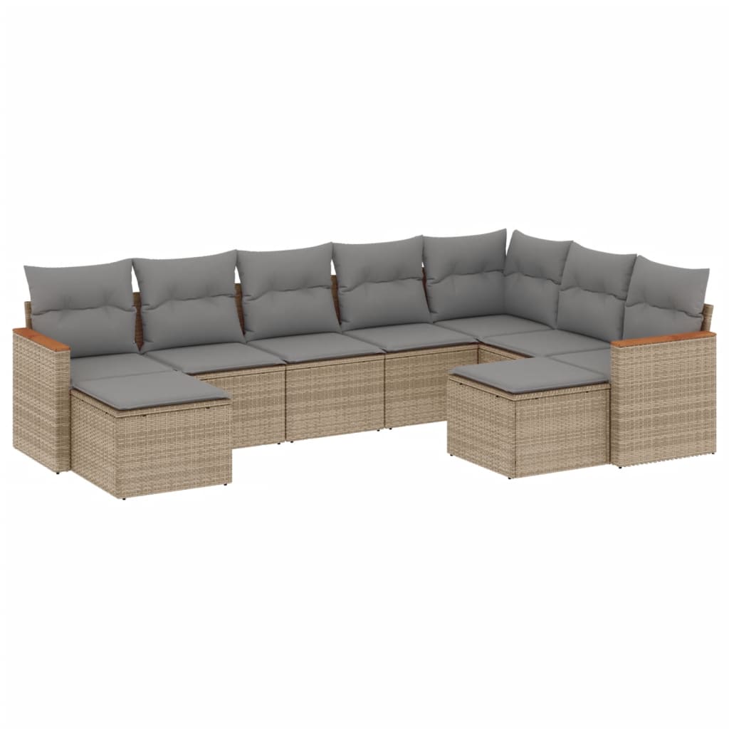 9-Delige Loungeset Met Kussens Poly Rattan Gemengd Beige