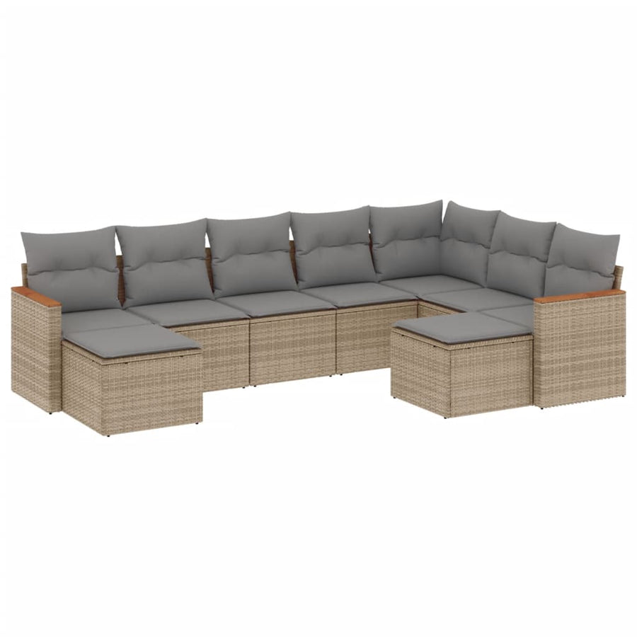 9-Delige Loungeset Met Kussens Poly Rattan Gemengd Beige