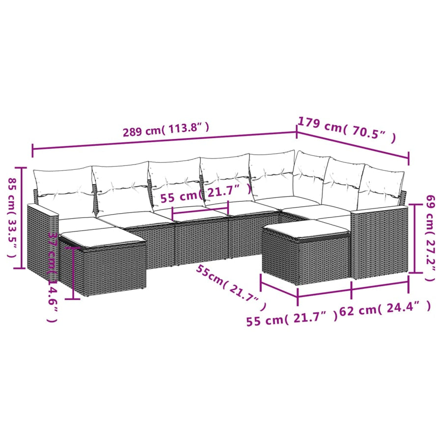 9-Delige Loungeset Met Kussens Poly Rattan Gemengd Beige