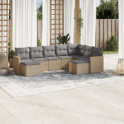 9-piece Lounge Set with cushions poly rattan mixed beige