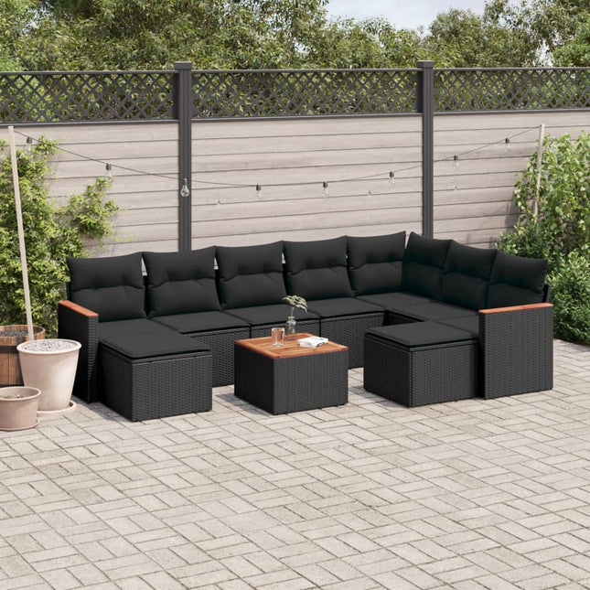 10-Delige Loungeset Met Kussens Poly Rattan Zwart