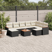 10-piece Loungeset with Cushions Poly Rattan Black