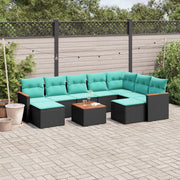 Tuinbankset 10-delig polyrotan zwart acacia