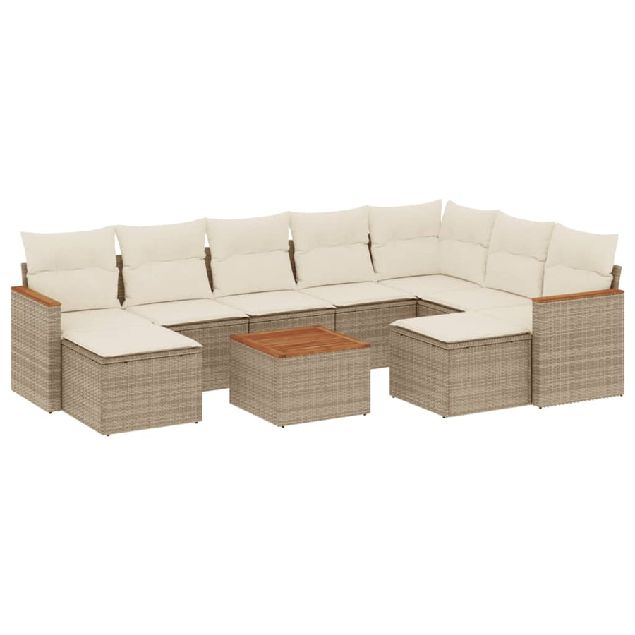 10-Delige Loungeset Met Kussens Poly Rattan Beige
