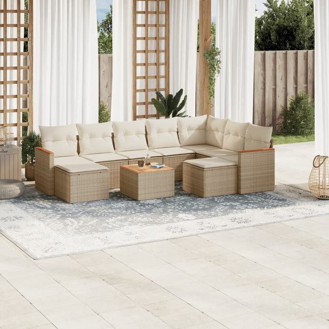 10-Delige Loungeset Met Kussens Poly Rattan Beige