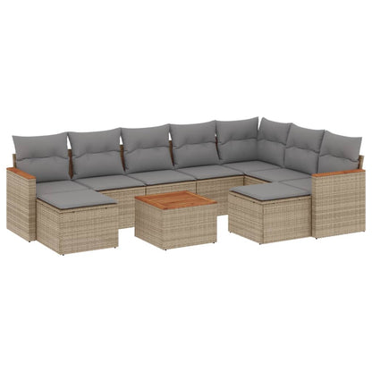 10-Delige Loungeset Met Kussens Poly Rattan Gemengd Beige