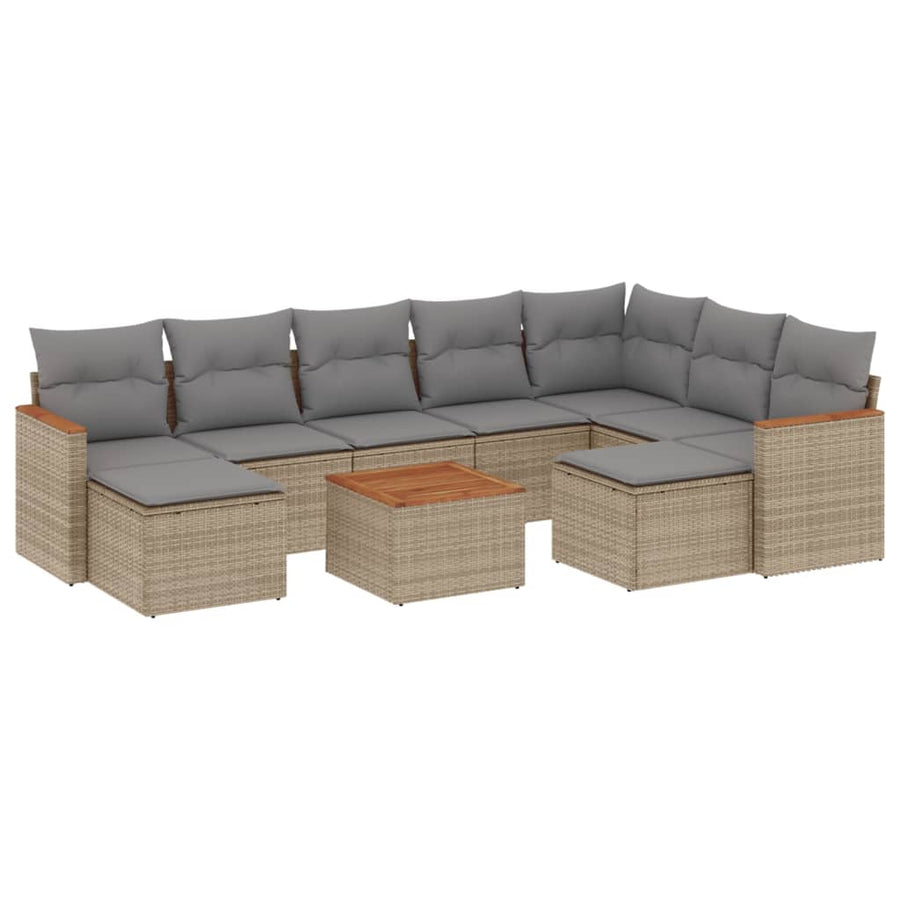 10-Delige Loungeset Met Kussens Poly Rattan Gemengd Beige
