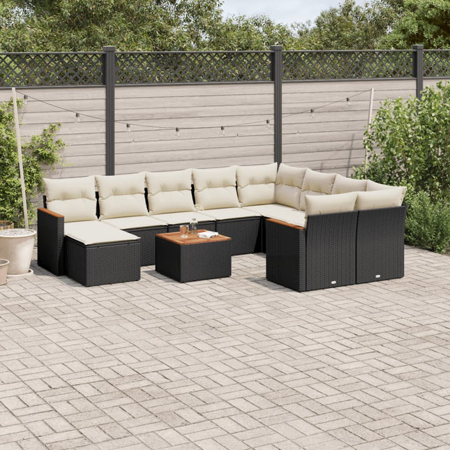 11-Delige Loungeset Met Kussens Poly Rattan Zwart