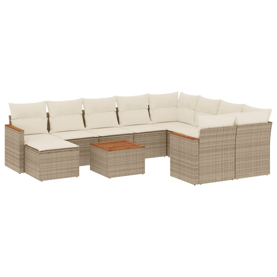 11-Delige Tuinset Met Kussens Poly Rattan Beige