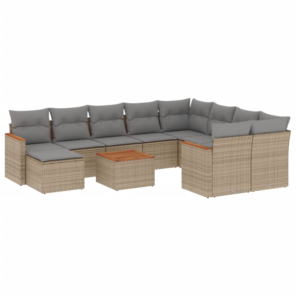 11-Delige Loungeset Met Kussens Poly Rattan Gemengd Beige