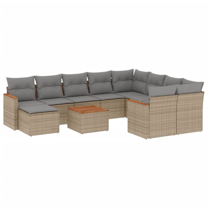 11-Delige Loungeset Met Kussens Poly Rattan Gemengd Beige
