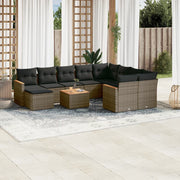 Loungeset 11-delig poly rattan grijs