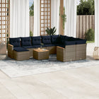 11-piece garden lounge set with cushions, grey poly rattan