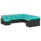 11-piece garden sofa set with cushions, black poly rattan