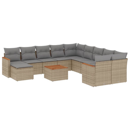 12-Delige Loungeset Met Kussens Poly Rattan Gemengd Beige