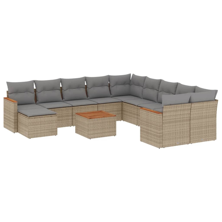 12-Delige Loungeset Met Kussens Poly Rattan Gemengd Beige