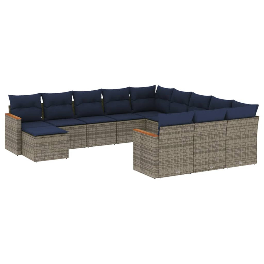12-delige tuinbankset met kussens, grijs polyrotan