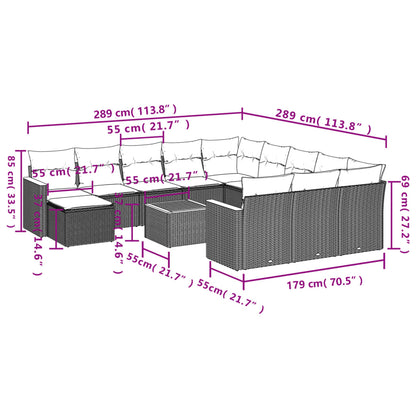 13-Delige Loungeset Met Kussens Poly Rattan Zwart