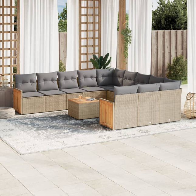 13-Delige Loungeset Met Kussens Poly Rattan Gemengd Beige