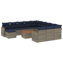 13-delige tuinbankset met kussens, grijs polyrotan