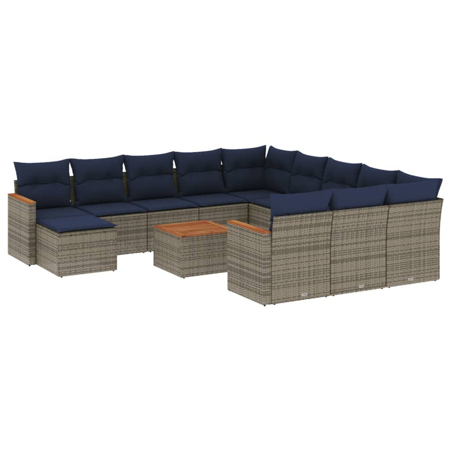 13-delige tuinbankset met kussens, grijs polyrotan