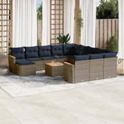 Tuinbankset 13-delig polyrotan grijs met acacia tafel